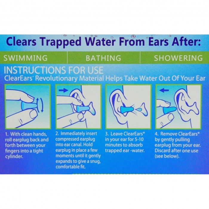 Clear Ears Patented Trapped Ear Water Absorbing Removal Earplugs